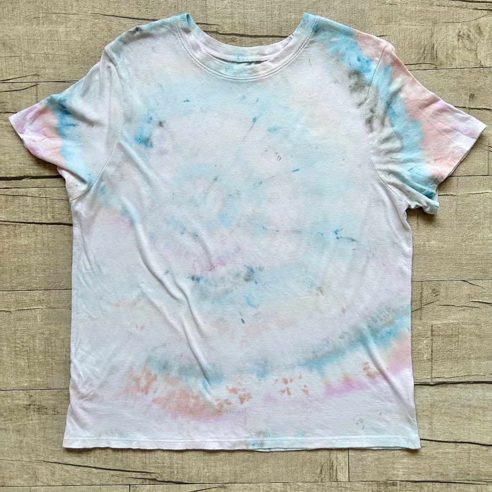 A New Day Custom Pastel White Blue Red Swirl 90s Tie Dye Retro Festival T-Shirt
